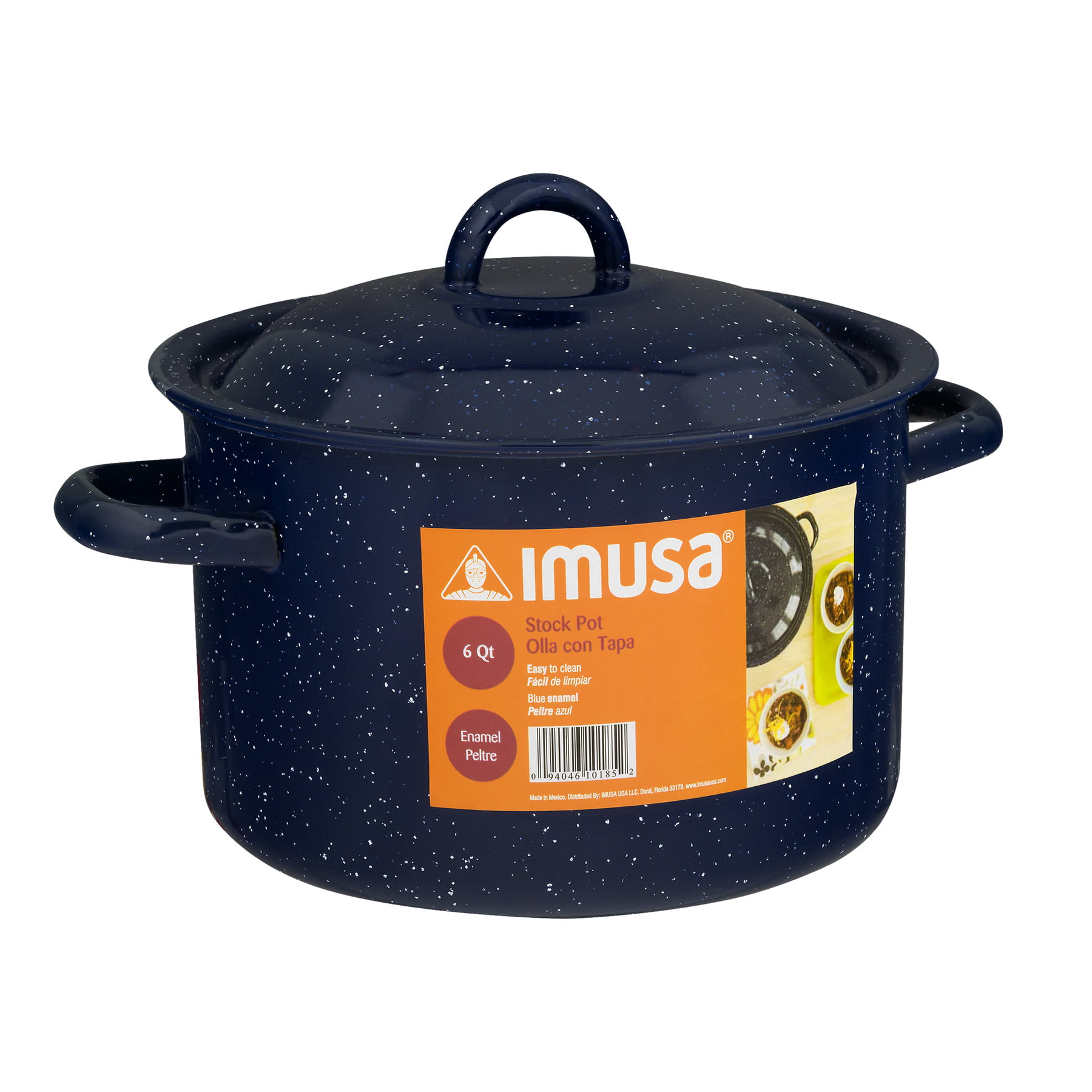 Blue 6-Quart Speckled Enamel Stock Pot with Lid 
