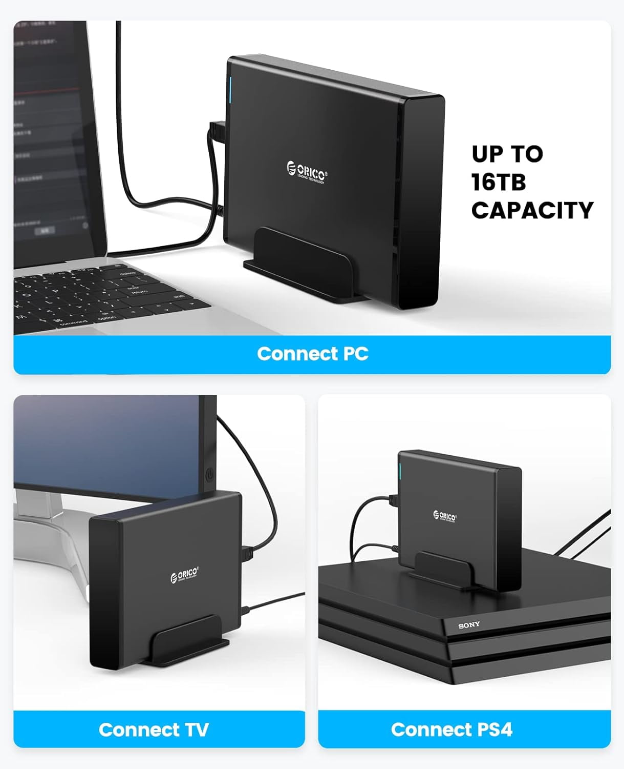 ORICO 3.5" Hard Drive Enclosure Aluminum 5Gbps USB C 3.1 to SATA HDD Enclosure 16 tb External Laptop Hard Drive Enclosure