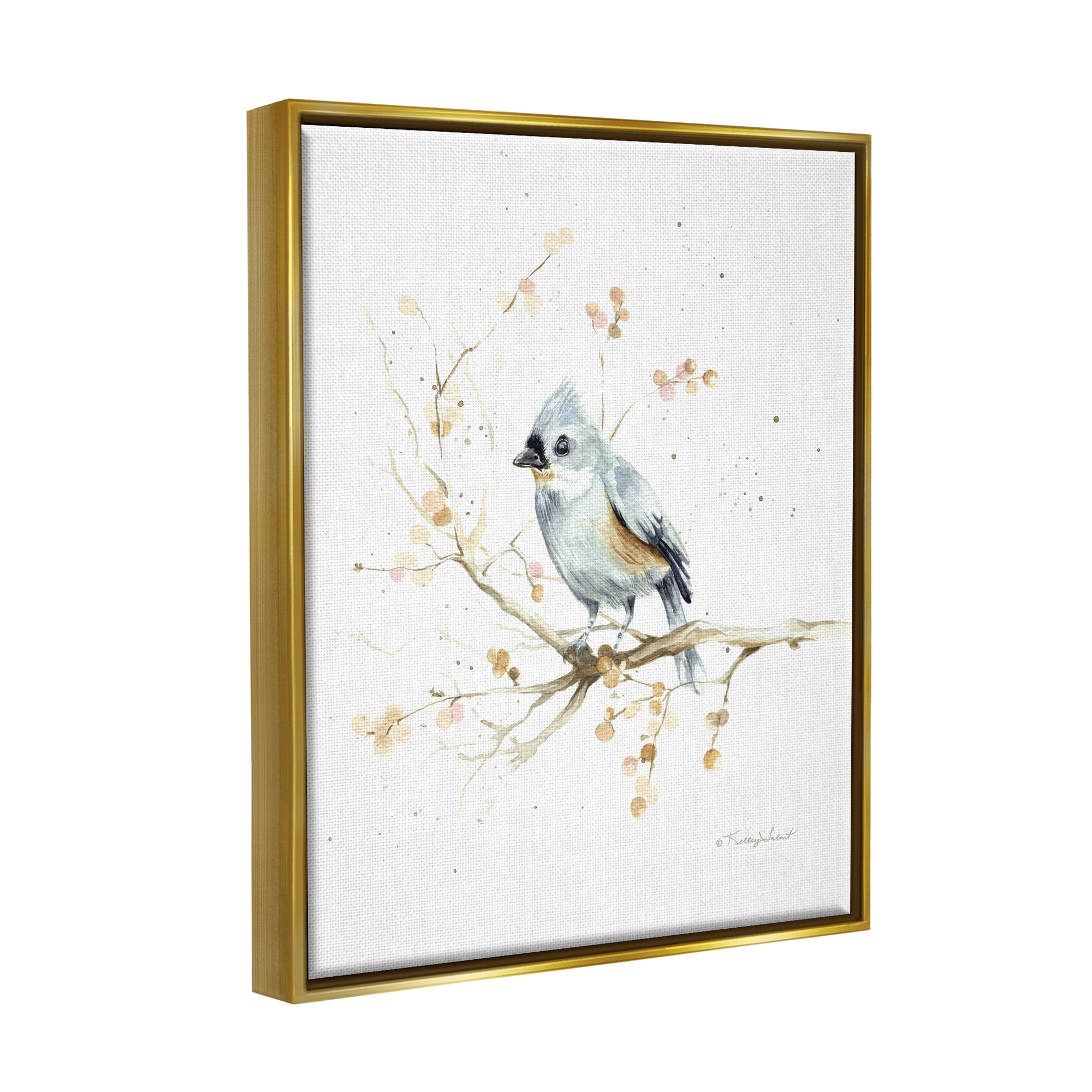 Stupell Industries Blue Jay Perched Nature Animals & Insects Painting Gold Floater Framed Art Print Wall Art, 17 x 21