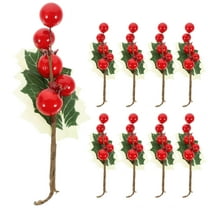 Worgeous 10Pcs Christmas Berries Vase Filler Multi Color Plastic Round Berries Leaves for Holiday Planter Filler