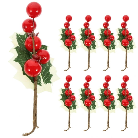 Worgeous 10Pcs Christmas Berries Vase Filler Multi Color Plastic Round Berries Leaves for Holiday Planter Filler