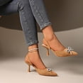 thumbnail image 5 of Women's Slingback Kitten Heels Closed Pointed Toe Wedding Party Dress Pumps Shoes Women's Elegant Pointed Toe Shoes with Bow Trendy Sandals, 5 of 9