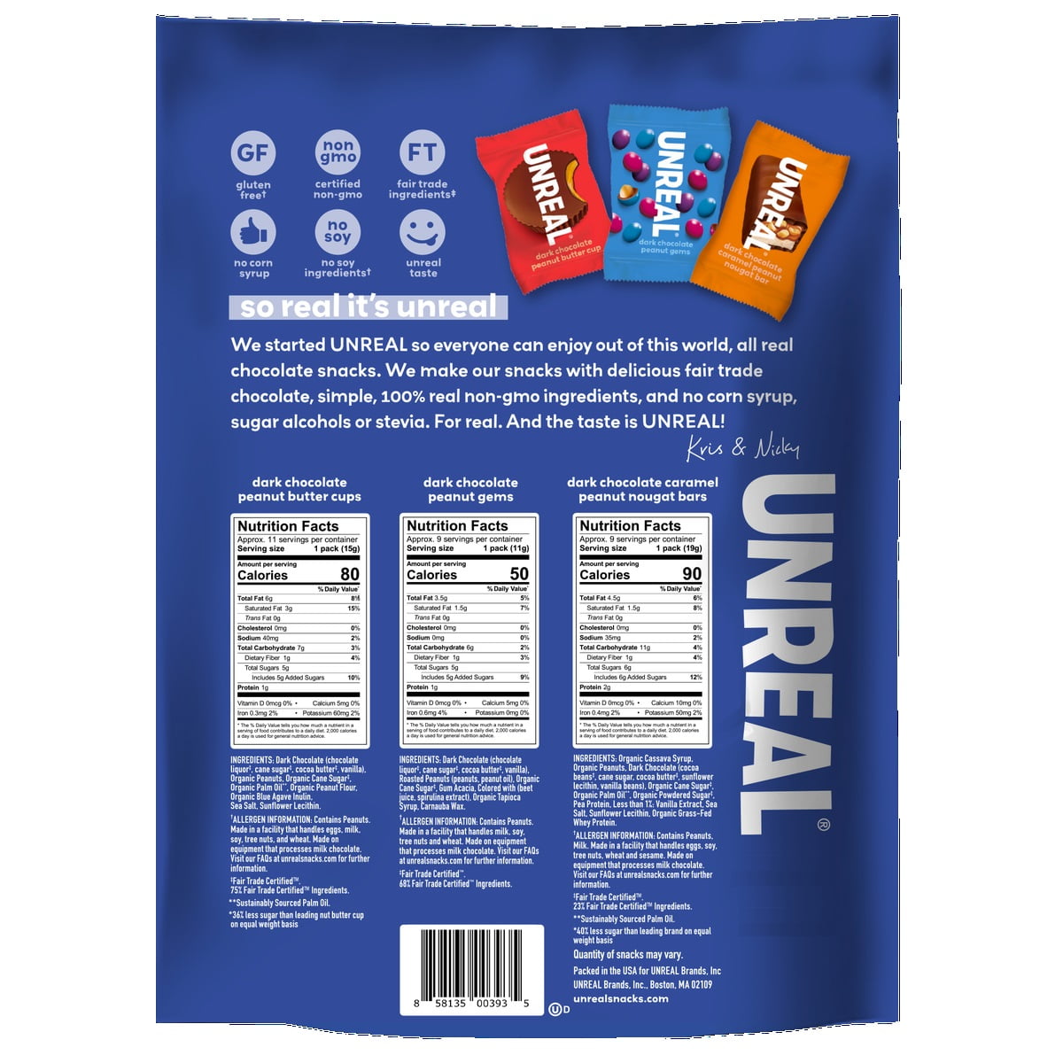 Unreal Dark Chocolate Snacks, Variety Pack, 15.4 Ounce