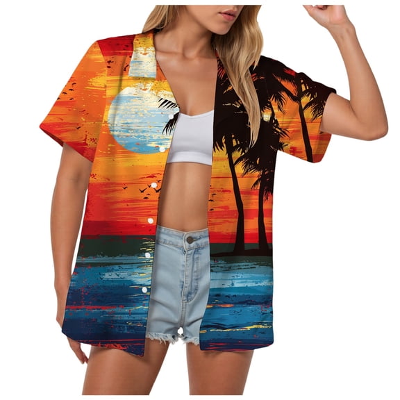 Pimfylm Hawaiian Shirts for Women Hawaii Tropical Button Down Tops Summer Beach Vacation Outfits Floral Short Sleeve Blouses Blue, XL