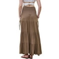 thumbnail image 3 of Summer Maxi Skirts for Women 2026 Elastic High Waist Swing A Line Beach Skirt with Pockets S Khaki, 3 of 5