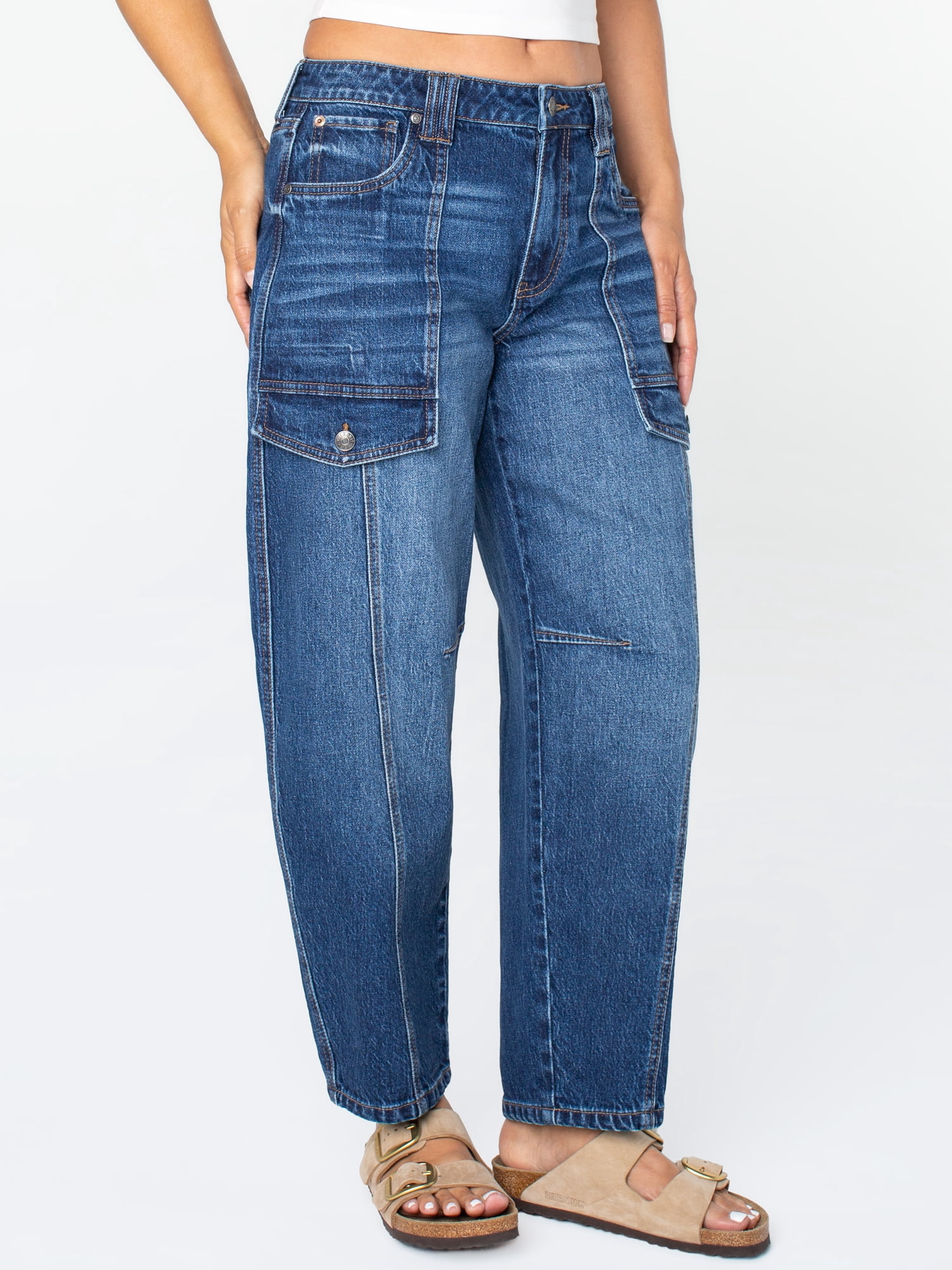Celebrity Pink Women's Mid Rise Utility Barrel Jeans, Sizes 1-21