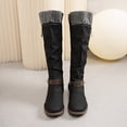 thumbnail image 5 of Women’s Knit Cuff Knee‑High Tall Boots, Side Zip Buckle Strap Winter Boots, Low Block Heel Warm Fashion Footwear, 5 of 8