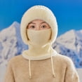 thumbnail image 4 of Women's Winter Plush Hat with Integrated Face Mask and Scarf, Fleece Lined Knit Beanie with Neck Warmer, Cold Weather Balaclava Style Cap, Warm Hooded Mask Hat for Outdoor Activities - White, 4 of 4