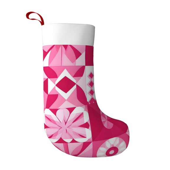 Flannel Christmas Stocking 17.7×11×7in Soft And Light Touch Good Socks Splicing Design Can Be Used For Hanging Hotpink Geometric Patterns_1