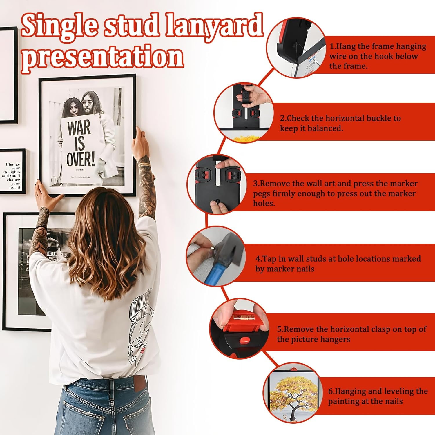 ABPETE Photo Frame Hanger Tool with Bubble Level, Never Measure Versatile Picture Hanging Tool , Accurate Photo Frame Hanging Level for Home Decor Enthusiasts and Professionals
