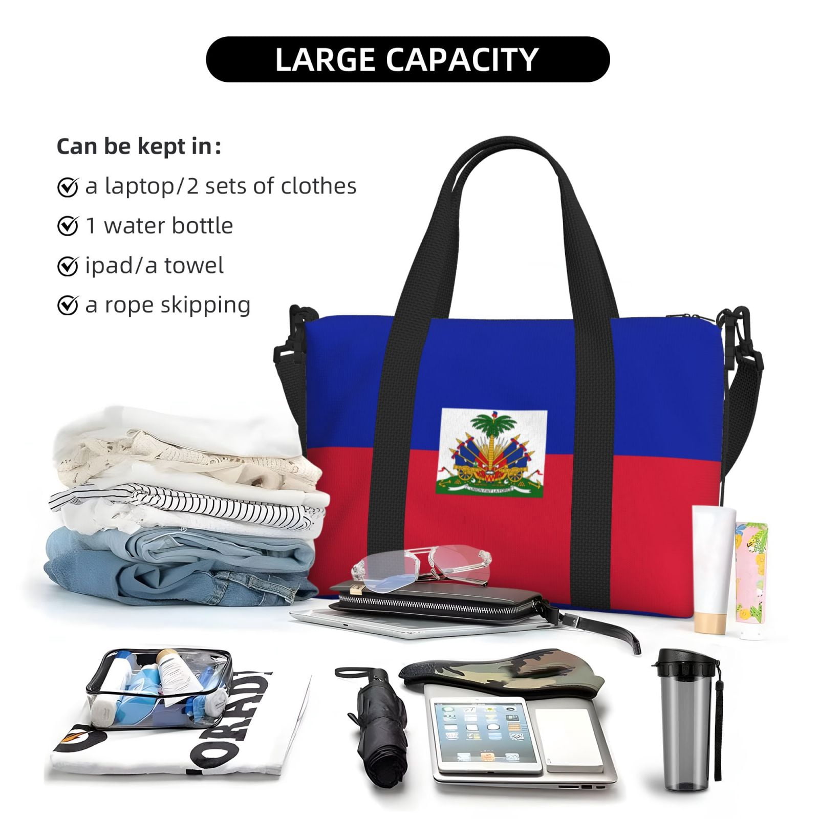 Travel Duffel Bag Haiti Flag Sports Tote Gym Carry On Bag Overnight Crossbody Bag For Women Men