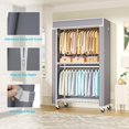 thumbnail image 3 of White Rack With Grey Cover Metal Garment Hanging Clothes Storage Rack, 3 of 7