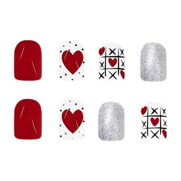asddcavvf Short Glossy Square Nails Color Sweet Heart Design 24 Pieces Wearable Nails Art