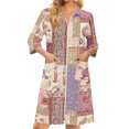 thumbnail image 2 of Zipper Lightweight Robes for Women Soft Bathrobes for Women Zip Up Front 3/4 Length Sleeve Knee Length Vintage Floral Print Casual Pajama Sleepwear with Pockets Dark Purple M, 2 of 7