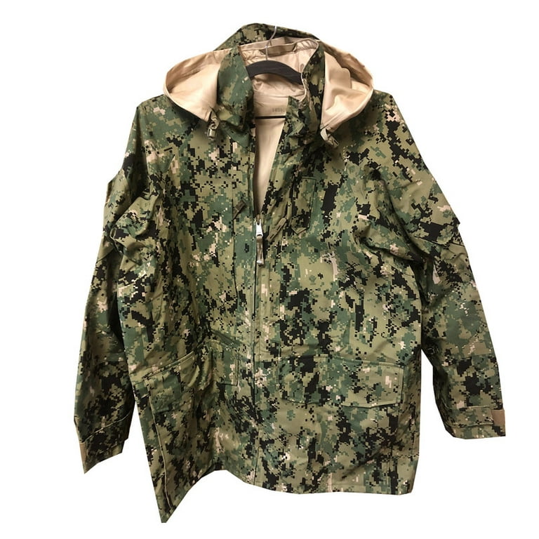 GORE-TEX Made in USA Military Grade Navy Digital Camo Print All Purpose Parka Rain Jacket, M/L