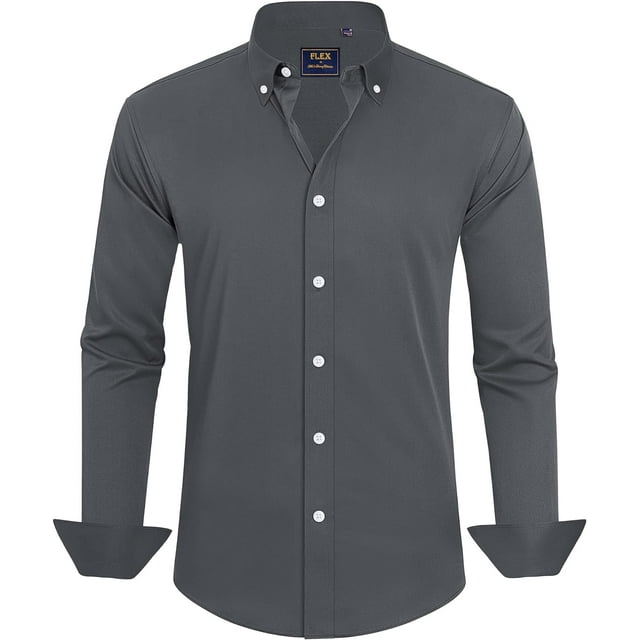 J.VER Camisas de vestir para hombre, camisa formal de manga larga, elástica, sin arrugas, informal, con botones