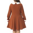 thumbnail image 4 of DARING DIVA Women's Plus Size Long Sleeves Collar A-line Midi Dress 4X Caramel, 4 of 6