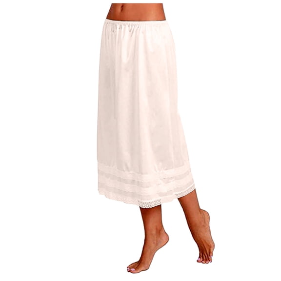 felwors Women's Satin Half Slip with Lace Trim - Lightweight Underskirt for Dresses, Under Dresses, Vintage Style (Beige, L)