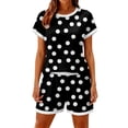 thumbnail image 3 of Domzest Womens 2 Piece Polka Dots Short Sets Short Sleeve Crew Neck Shirts & Elastic Waist Shorts 2026 Summer Lounge Set for Both Homewear and Going Out Black S, 3 of 5