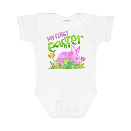 

Inktastic My 1st Easter Pink Bunny and Eggs in Grass Gift Baby Boy or Baby Girl Bodysuit