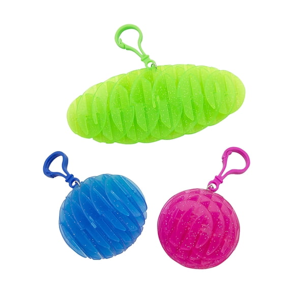 3" - 6 1/2" Glitter Fidget Extending Worm Backpack Clips - 12 Pieces