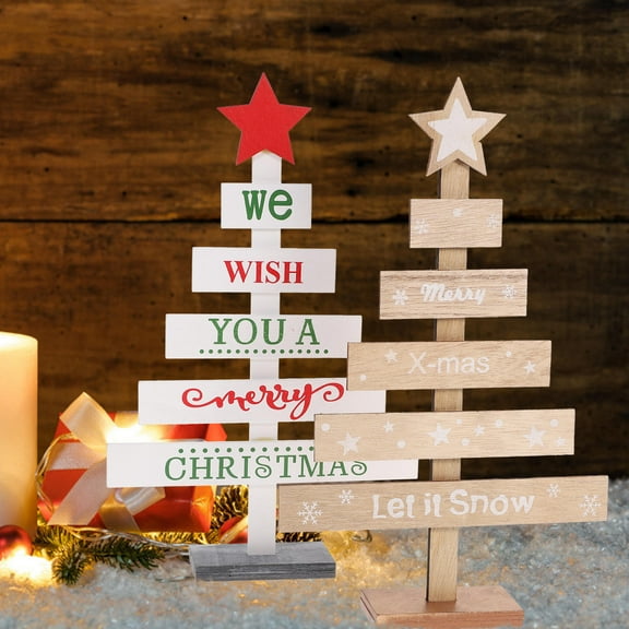 HOMOBABE Tabletop Trees for Decorating Christmas Tree Ornaments Wood 2Pcs