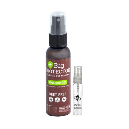 Bug Protector - All-Natural Deet Free Insect/Mosquito Repellent 2 oz Spray & EXCLUSIVE HealthandOutdoors Refillable Skeeter Spritz (Best Deet Bug Spray)