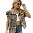 thumbnail image 2 of Women'S Solid & Leopard Print Button Down Wood Cuff Denim Vest Casual Chic Flap Pockets Decor Outerwear XL, 2 of 9