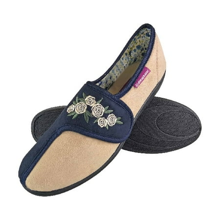 

Dunlop - Ladies Adjustable Wide Fit Memory Foam Floral Velcro Slippers for Elderly Women