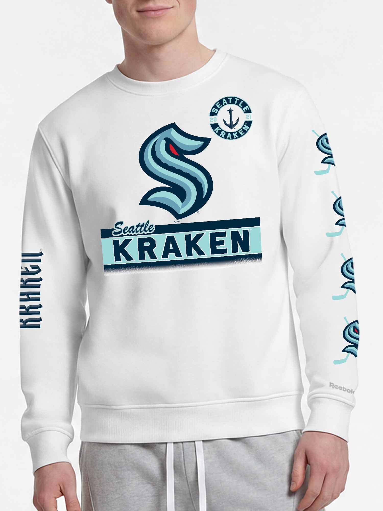 Seattle Kraken Reebok Mens White Crew Sweatshirt