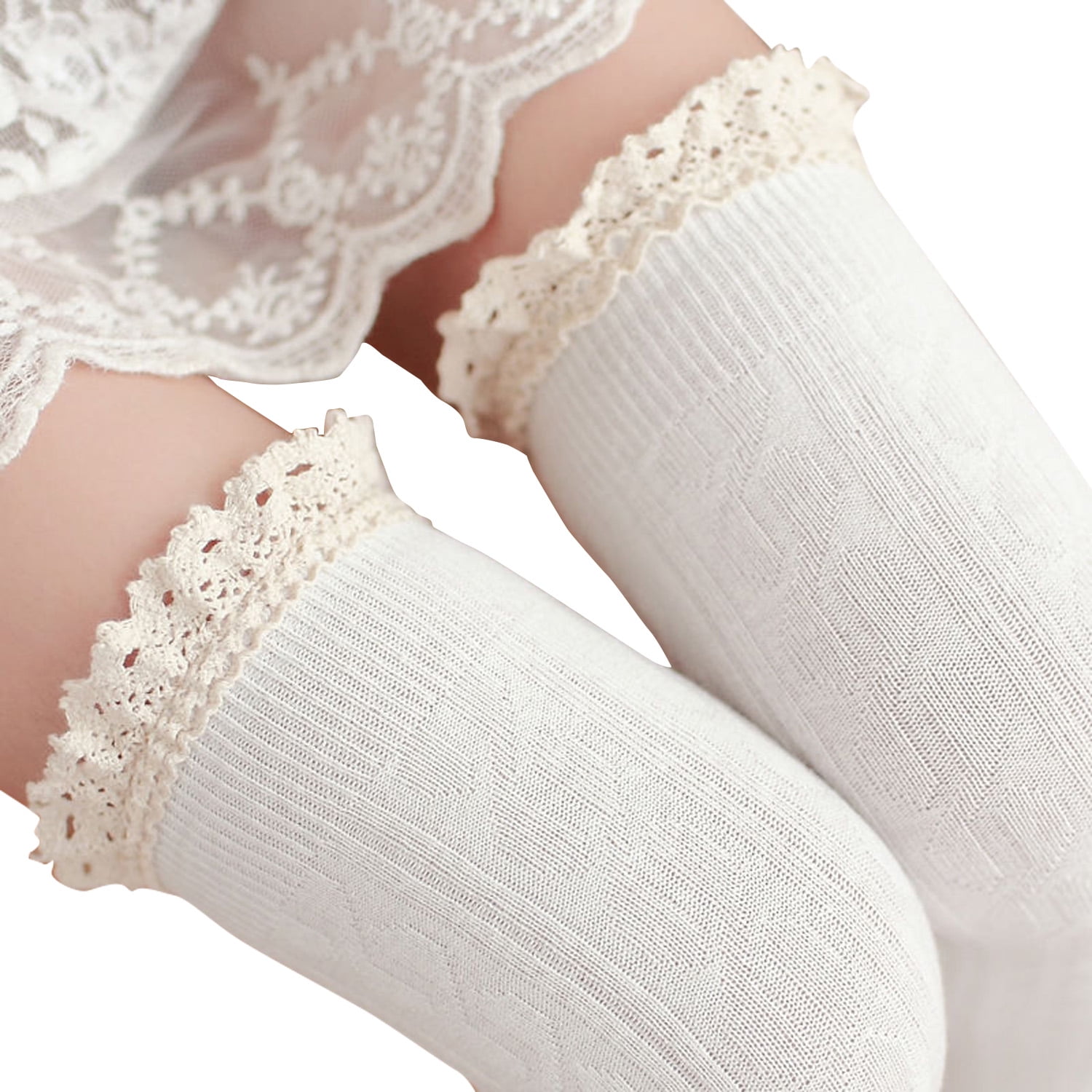 for women with lace cuff Knee High Cotton lace socks 