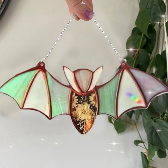 Halloween Colorful Bat Window Wall Pendant 08 Decorative Hanging Ornaments, 1X Bat Pendant Decor Pendant(Acrylic, B)