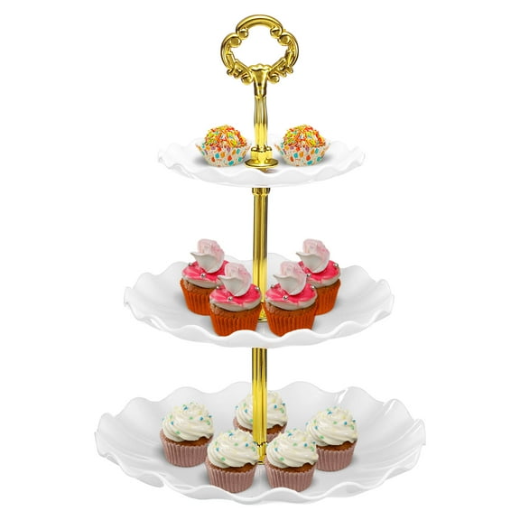 3-Tier Cupcake Stand Holder, Round Tiered Serving Dessert Tray, White