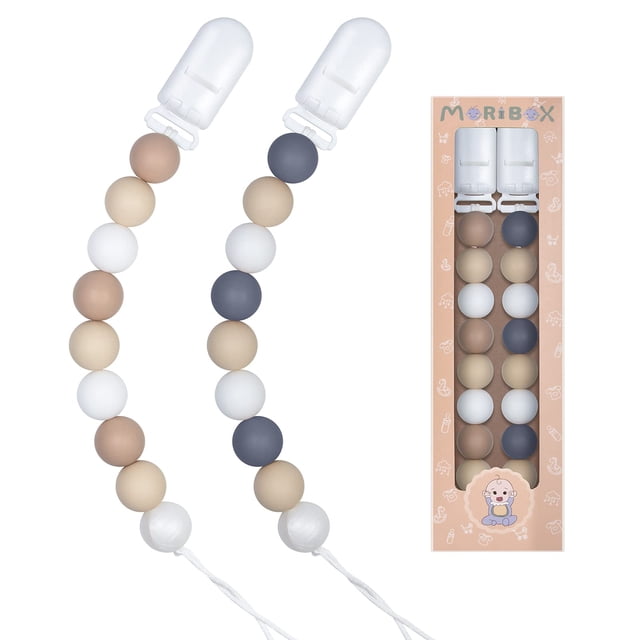 Pinza para chupetes MORIBOX para bebés y niñas, paquete de 2 (beige)