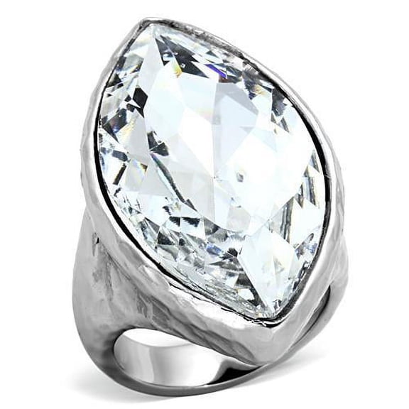 IP rhodium (PVD) Stainless Steel Ring with Top Grade Crystal in Clear for Women Clear Stone Color Style TK1368 Size 10