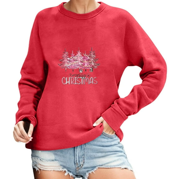 Christmas Sweaters for Women Long Sleeve Crew Neck Knit Pullover Sweater Loose Themed Print Soft Casual Winter Jumper Tops Xmas Holiday Outfits Fall Sweaters Women