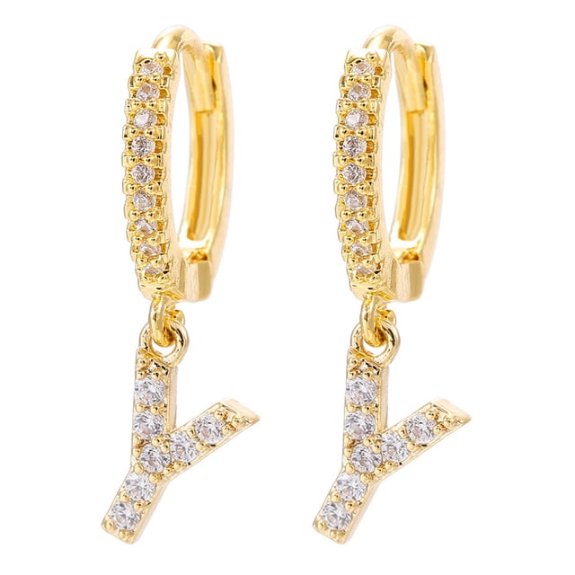 Iumwxz Dainty Gold Plated Initial Hoop Earrings Letter Alphabet Dangle Earrings Fashion Sparkly Rhinestone Letter Initial Pendant Drop Earrings For Women Valent