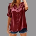 thumbnail image 4 of HongQid Silk Button Down Shirts for Women Satin Short Sleeve V Neck Casual Work Office Blouse Tunic Tops, 4 of 5