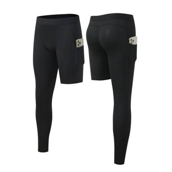 Baywell Men's One Leg Compression Tights for Basketball Cycling Running With Pocket Mens 1/2 Capri Leggings Athletic Quick Dry Base Layer black XL