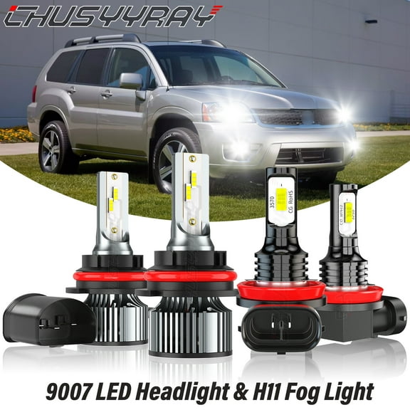 6000K White for Mitsubishi Endeavor 2006-2009 2010 2011 LED Headlight Dual Beam   Fog Light Bulbs 4x