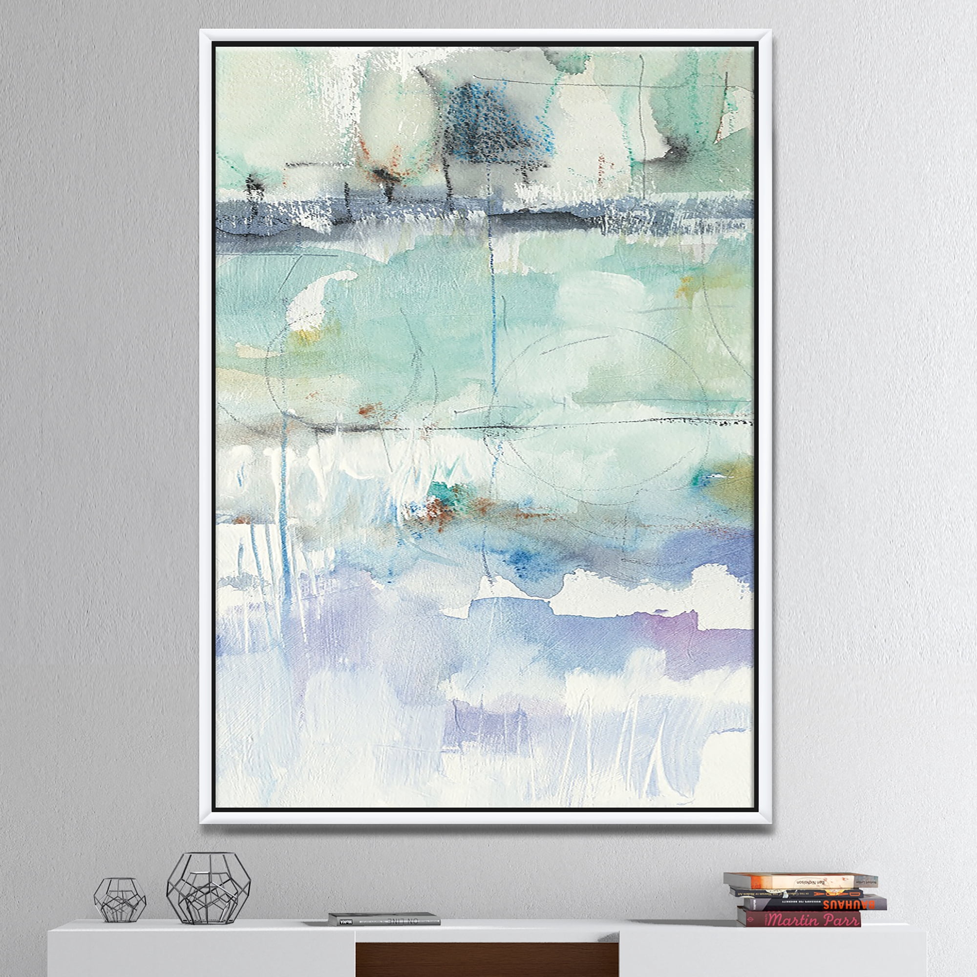 Designart ' Blue Abstract Panel II ' Geometric Framed Canvas