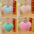 thumbnail image 4 of MesaSe 10cm Cute Faux Fur Ball Pompom Heart Shape Car Phone Keychain Handbag Key Ring, 4 of 7