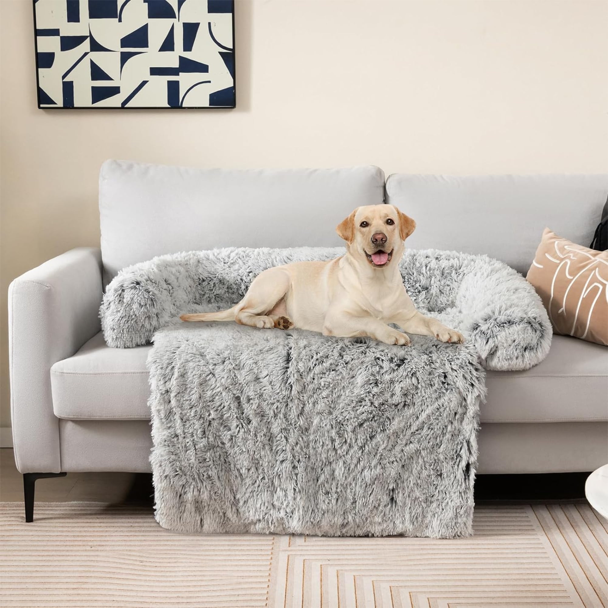 resenkos 40" Dog Bed for Couch, Calming Dog Beds for Large Dogs, Fluffy Plush Bed for Pets, Anti Anxiety Dog Bed with Removable Cover, Grey-S