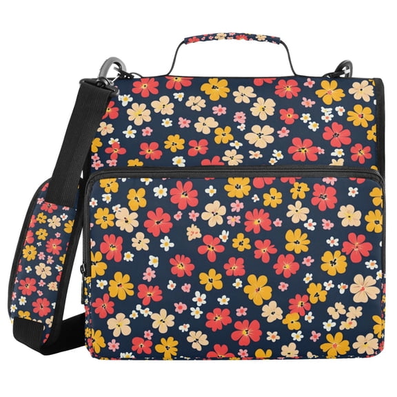 FORMRS Zipper Binder with Shoulder Strap 2-inch Ring 500 Sheet Capacity File Bag, Small Colorful Flower