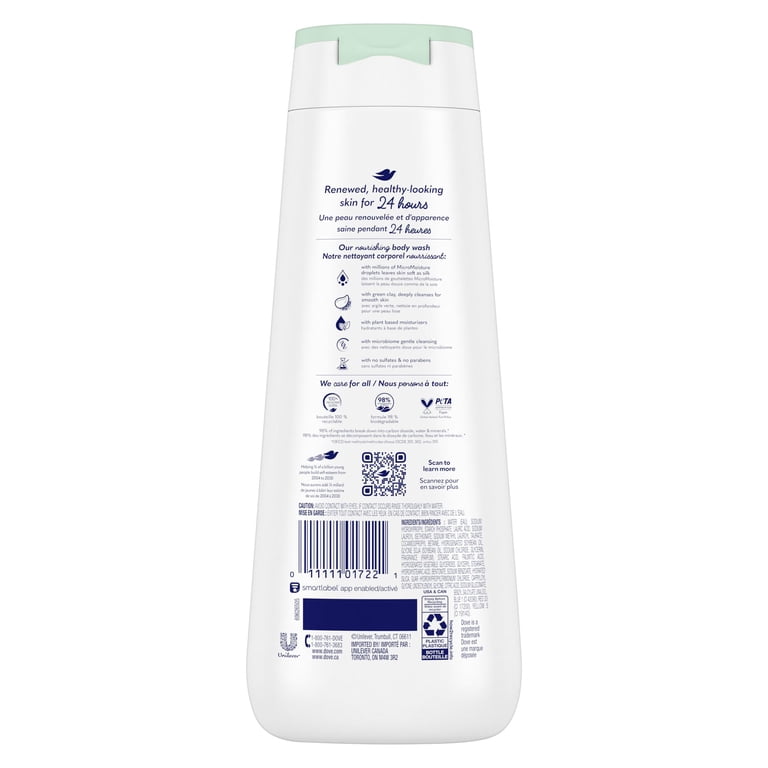 Dove Purifying Detox Green Clay Body Wash for Women, Gentle & Long