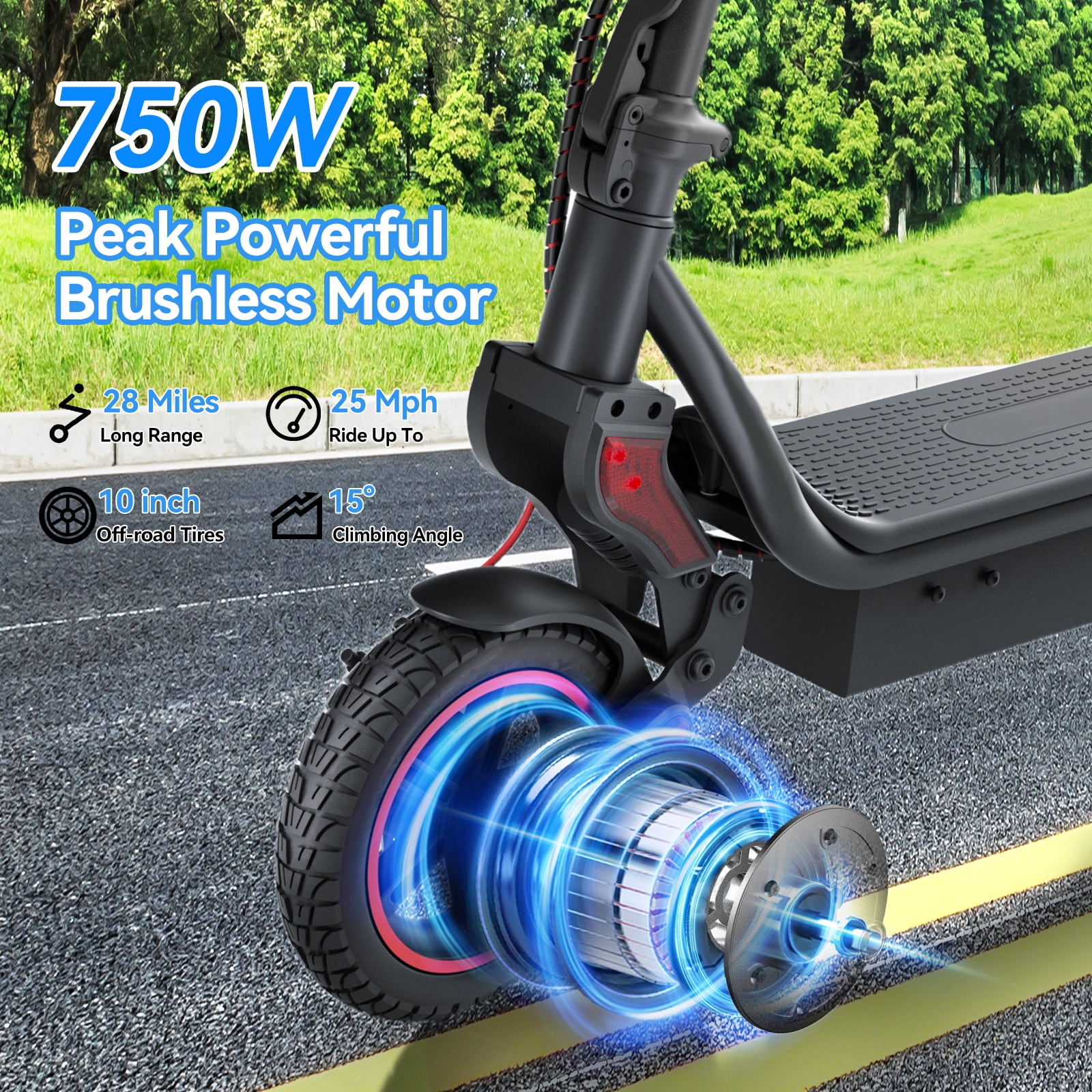 ZapRun 750W Foldable Electric Scooter, E-Scooter for Adults with 48V 14Ah Battery,25 mph,3 Brake,Smart App Control
