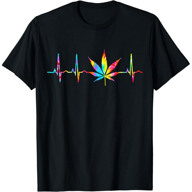 Weed Funny Cannabis Marijuana Leaf Heartbeat Stoner Tie Dye T-Shirt men gifts graphic tees
