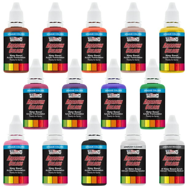 U.S. Art Supply® 12 Color 1oz Basic AIRBRUSH Paint Set with Cleaner