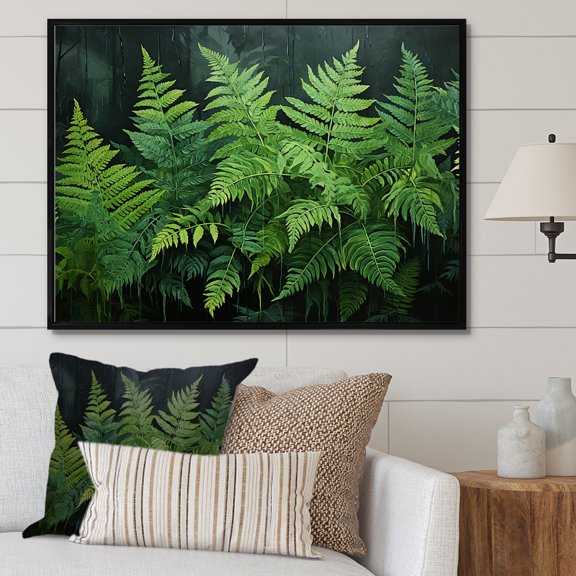 Designart "Forest Of Emerald Green Ferns I" Plants Floater Framed Wall Art Living Room
