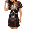 thumbnail image 2 of Balery Vintage Butterfly Flower Skull Camisón de manga corta con cuello redondo para mujer, cómodo y elegante., 2 of 6